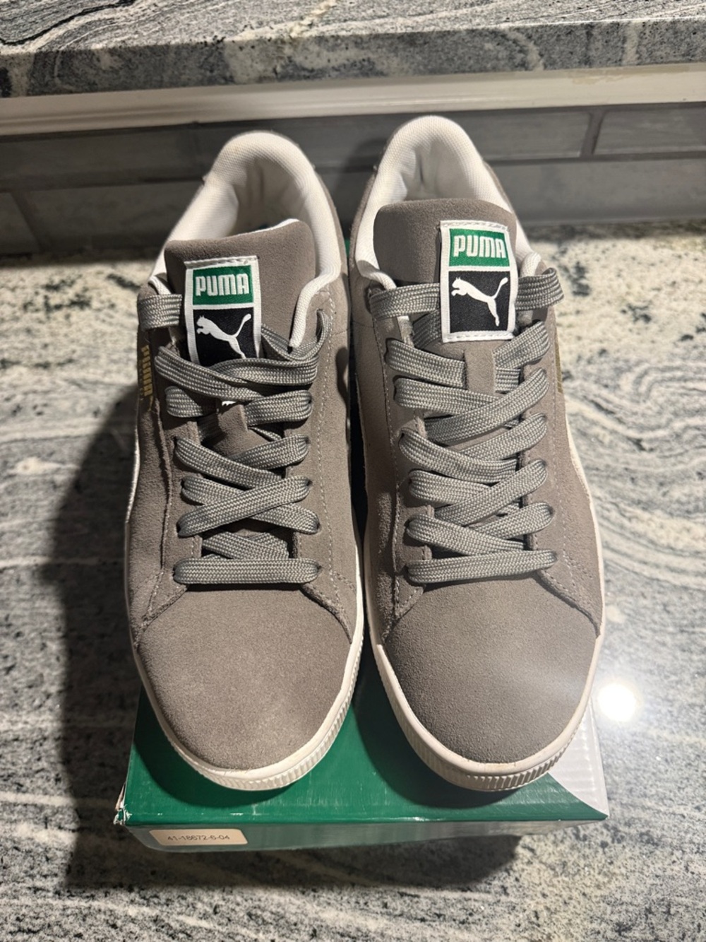 Puma Gray Suede Low-Top Sneakers with Green Logo